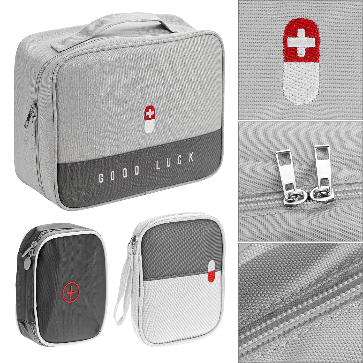 QWORK® 3 Piezas Bolsas para Medicinas, Gris Organizador de Primeros Auxilios Impermeable Vacío de Tela Oxford, para Casa, Viajes y Coche