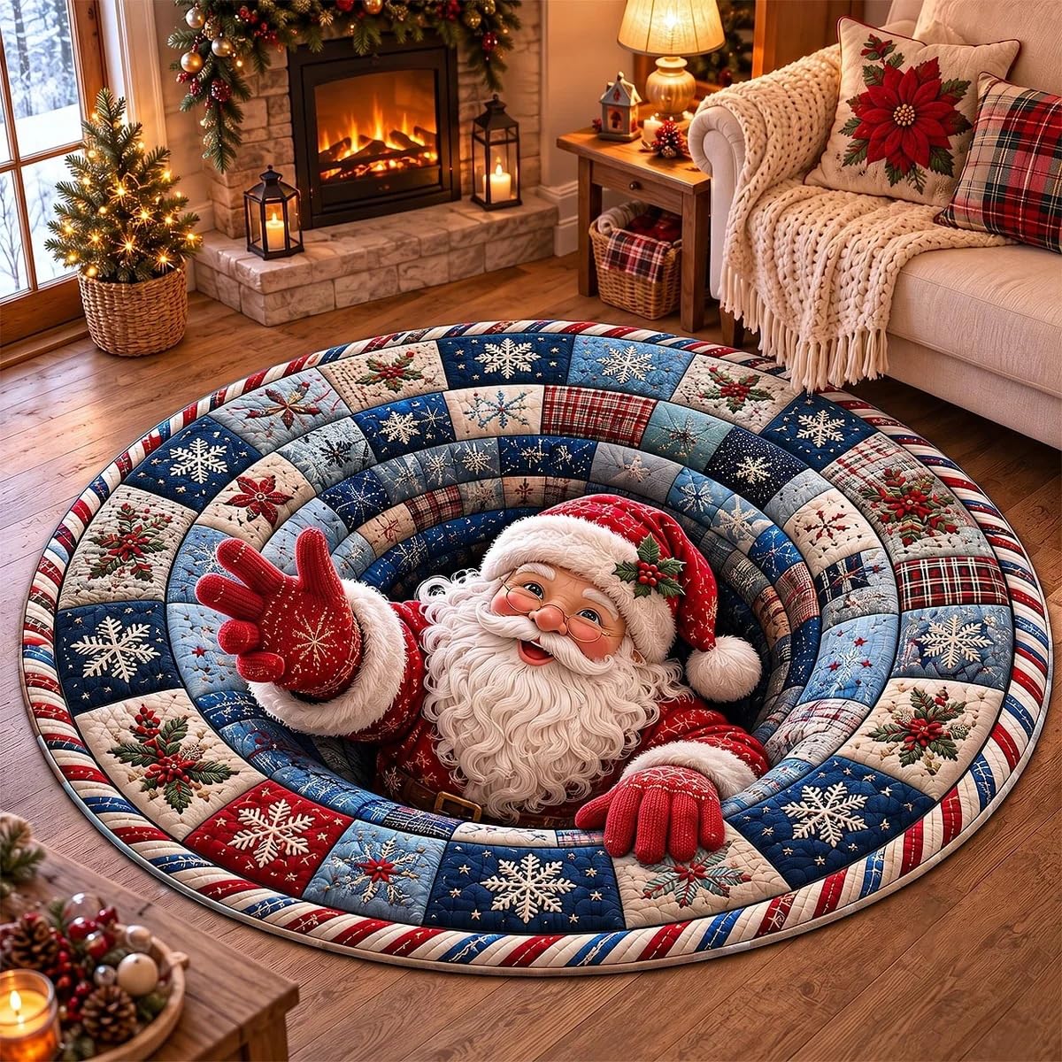 3D Optical Illusion Christmas Rugs Wear-Resistant Santa Claus Non-slip Mats，G-47 in