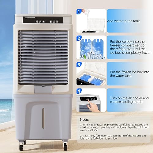 Miniatura 8 de MEPTY Enfriador evaporativo, enfriador de pantano de 2648 CFM, enfriador de aire portátil con control remoto, 3 velocidades, oscilación,