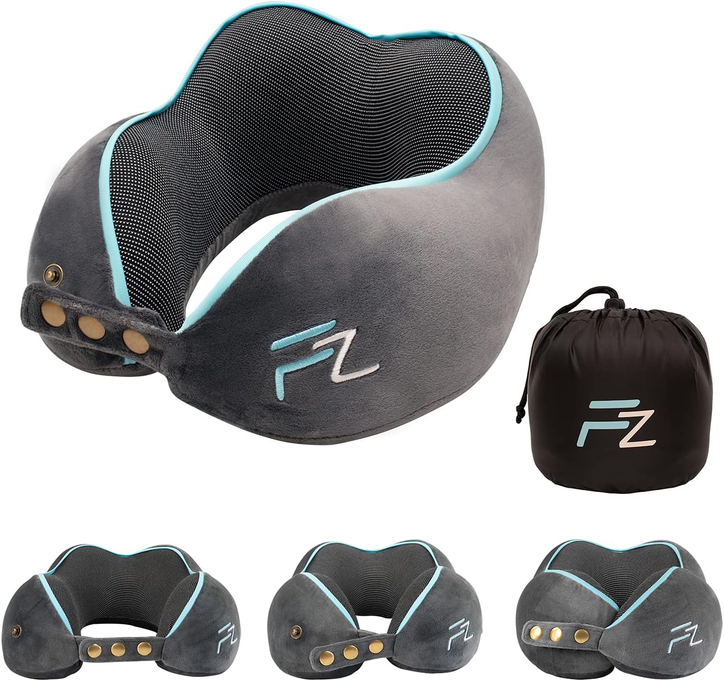 FLOWZOOM Comfy Aeroplane Neck Pillow, Adult Neck Pillow, Car Neck Pillow, Travel Pillow, Memory Foam, Washable with Narrow Back (Velvety Soft & Breathable), Adjustable, Grey