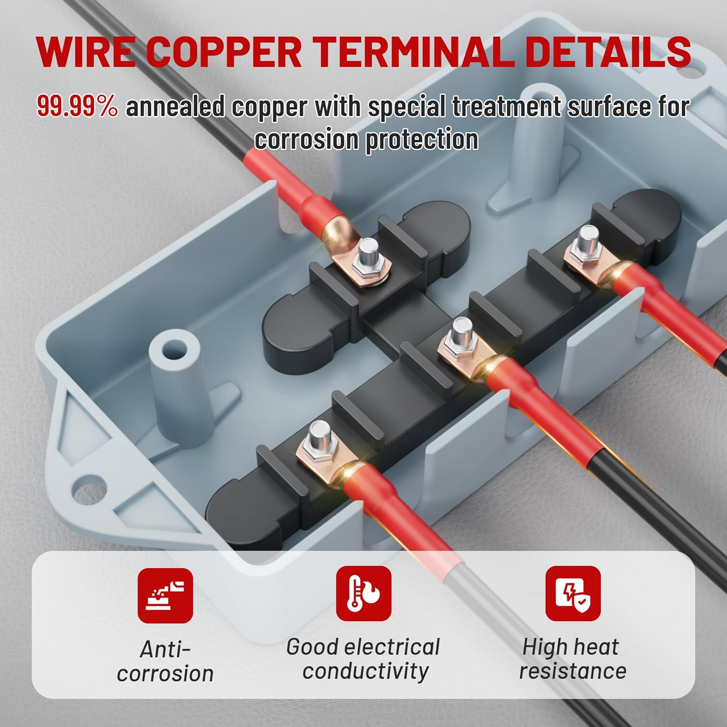 RED WOLF 12V 250A Power Distibution Block 3/8" Single Stud Busbar M10 Terminal Bus Bar w/2 AWG 3/8"(M10) 16 Pcs Wire Lugs Ring Terminal Connectors End