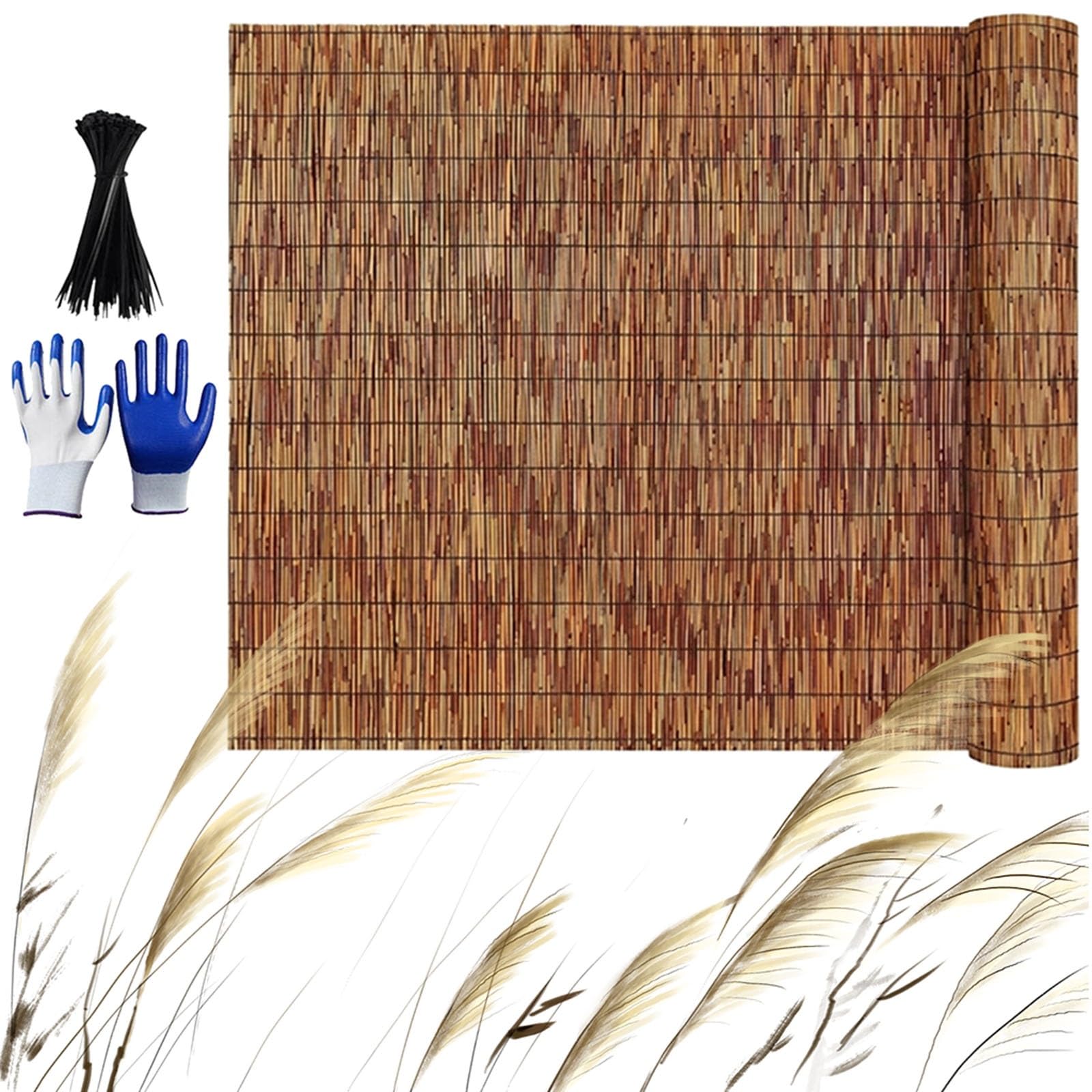 Rollo de Cañizo Natural para Ocultación de Balcón y Jardín, Pantalla de Cañizo Natural Decorativa, Protector Visual y Privacidad para Terraza, Valla Exterior Resistente(91x1067cm(3x35ft))