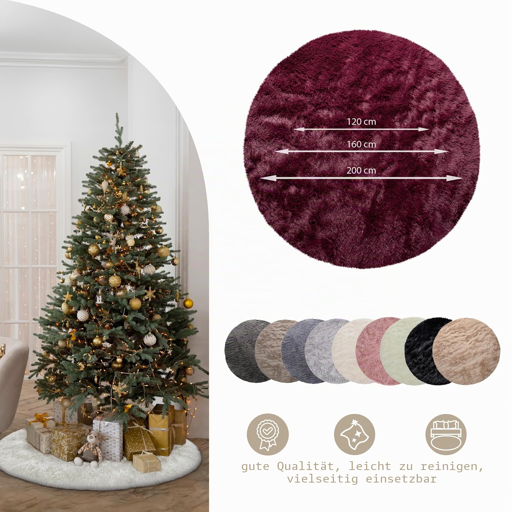 Paco Home Hochflor Teppich Rund Wohnzimmer Schlafzimmer rutschfest Shaggy Modern Flauschig Einfarbig Langflor Kunstfell, Grösse:200 cm Rund, Farbe:Silber