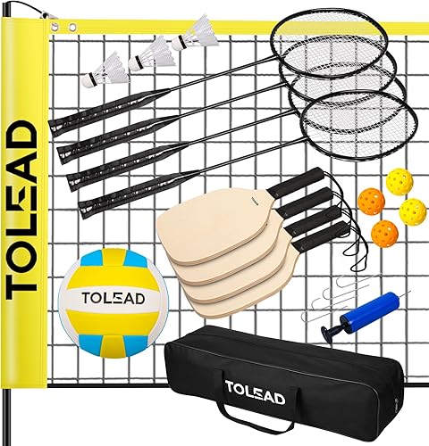 Miniatura 7 de TOLEAD Pickleball & Badminton Net Set, Portable Volleyball Net Set (17ft Wide x 3-5ft Height) for Backyard,Outdoor Sports Game Set w/Volleyball