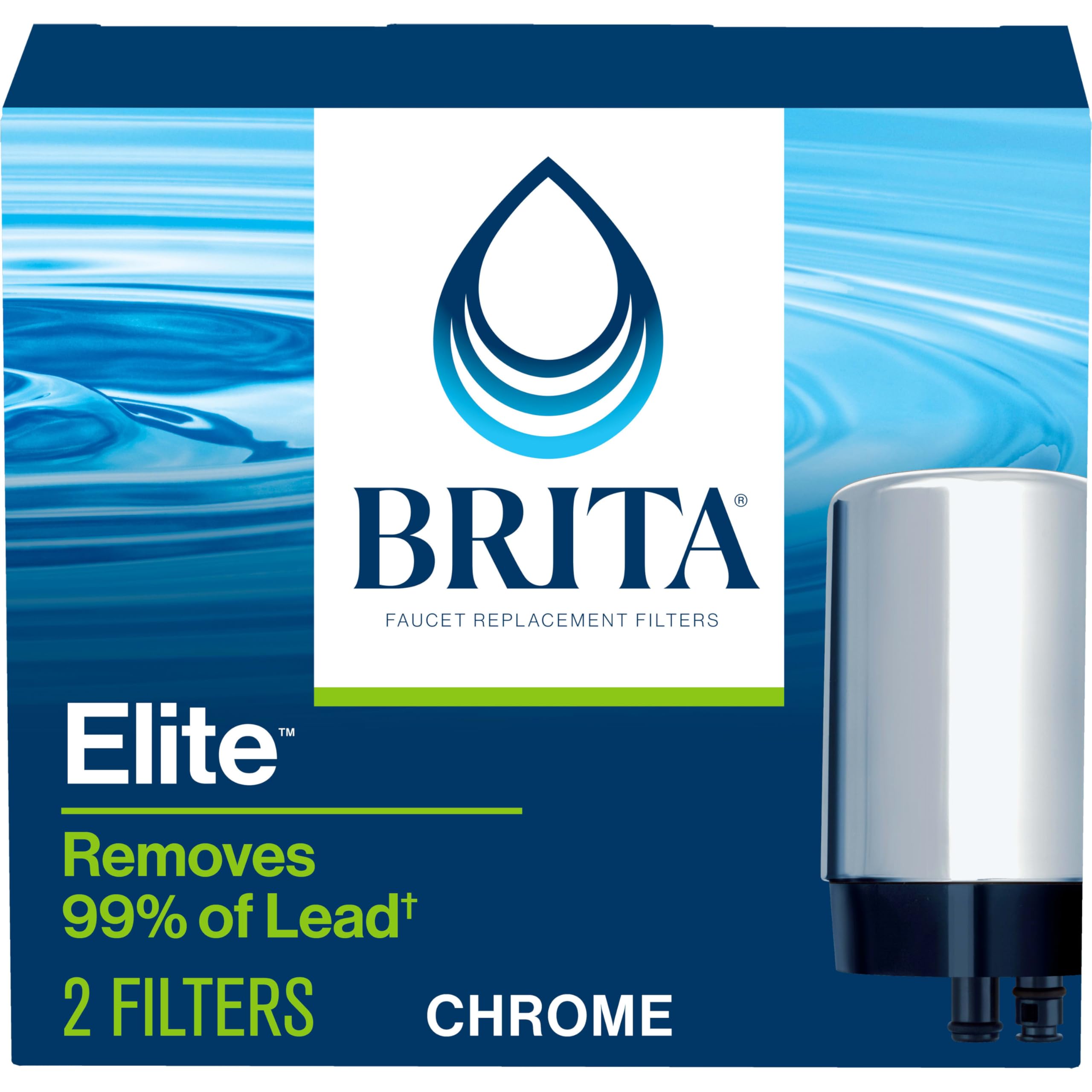Brita Water Filter Replacements for Sink, Faucet Mount Water Filtration System for Tap Water, Reduces 99% of Lead, Chrome, 2 Count
