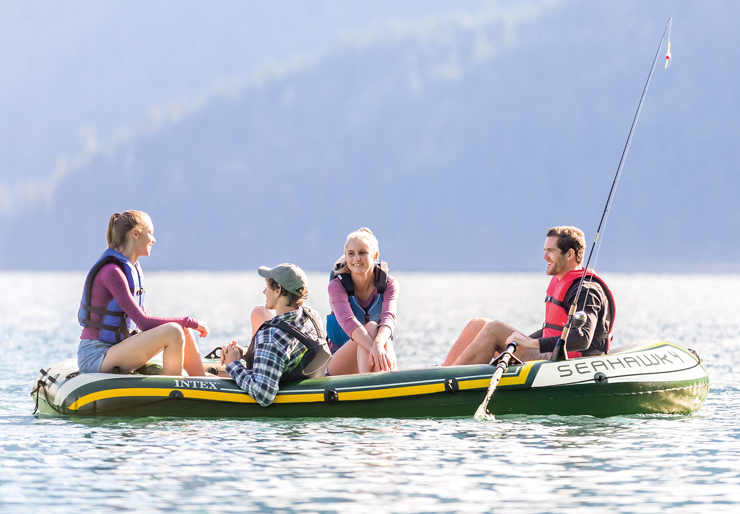 Intex Seahawk 4 Bateau gonflable 4 personnes avec moteur hors-bord + tableau arrière + rame et pompe