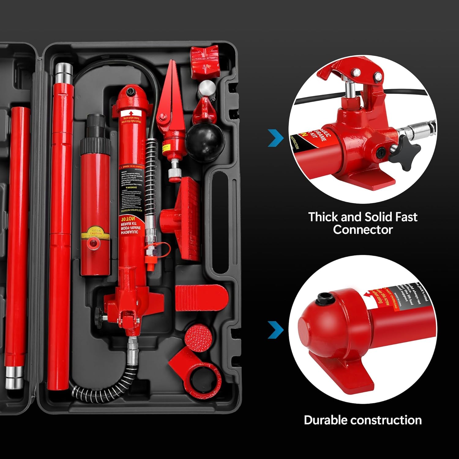 10 Ton Porta Power Kit, Portable Hydraulic Jack with 4.7 Ft/1.43 m Oil Hose, 20000 Lbs Capacity, Heavy Duty Hydraulic Jack, Portable Truck Jack