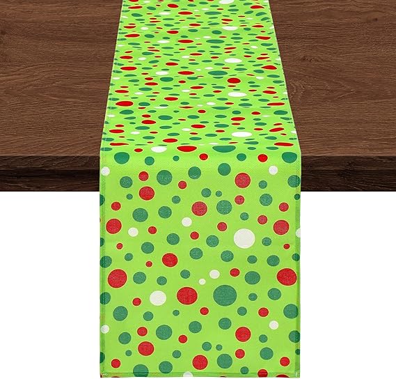2 Pcs Christmas Table Runner Red and Green Polka Dot Linen Table Runner 13'' x 70