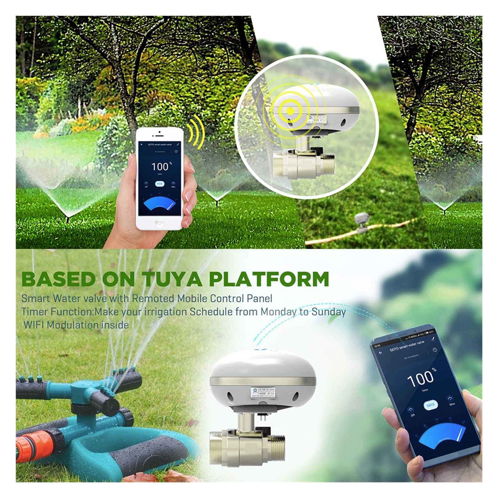 Válvula de agua inteligente Cierre la válvula de agua WiFi inteligente Válvula de cierre automático para el hogar Tamaño de la tubería Válvula de 1/2 3/4 Irrigador de jardín inteligente Control remo