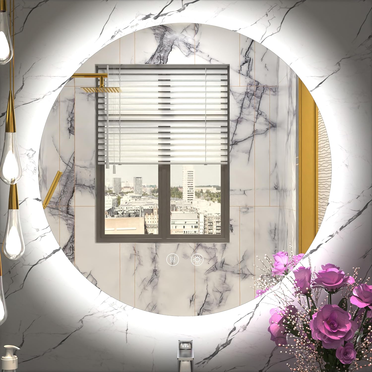 24 Inch Round LED Mirror for Bathroom,Backlit Round Bathroom Mirror with Lights, Anti-Fog, Touch, Dimmable, 3000K/4500K/6000K