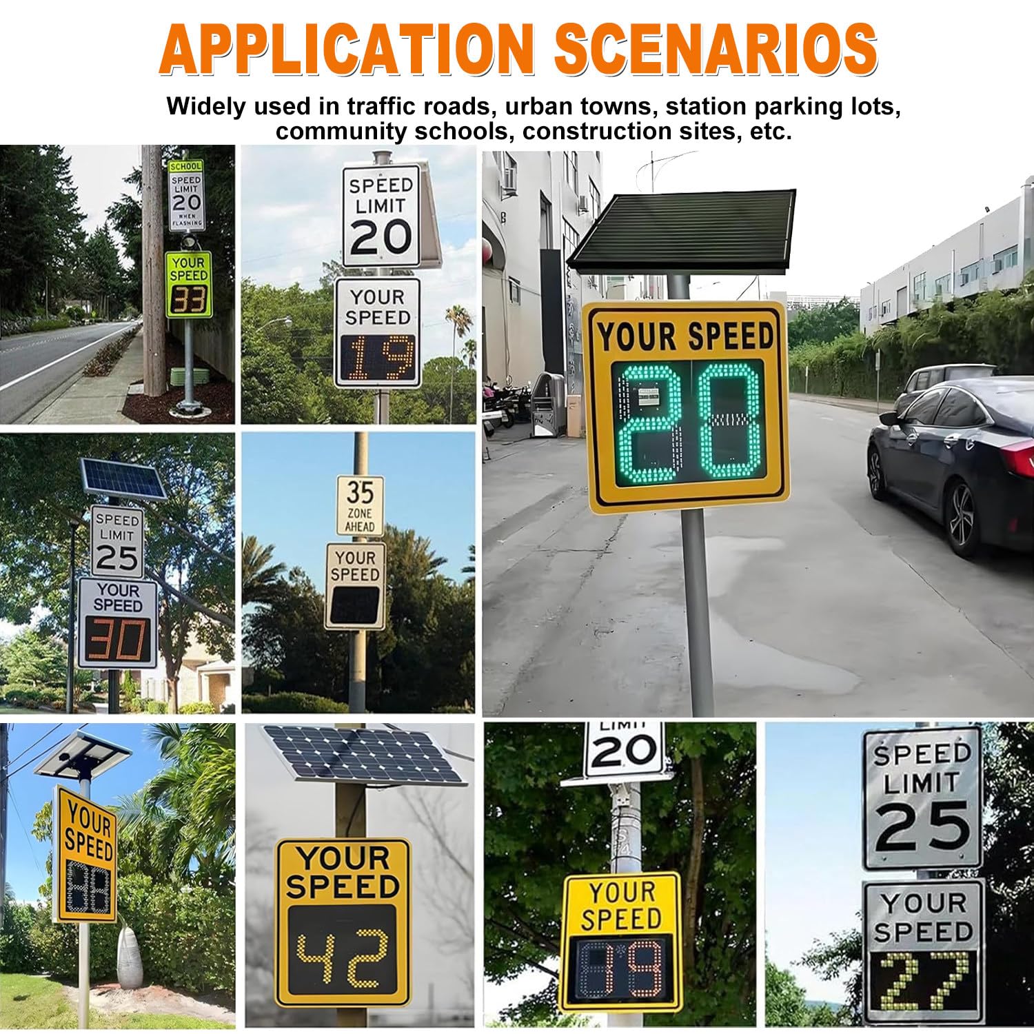 Señal de límite de velocidad alimentada por energía solar, pantalla LED de radar, señal de control de tráfico digital para seguridad en carretera, hecha de aleación de aluminio, 60 x 90 cm