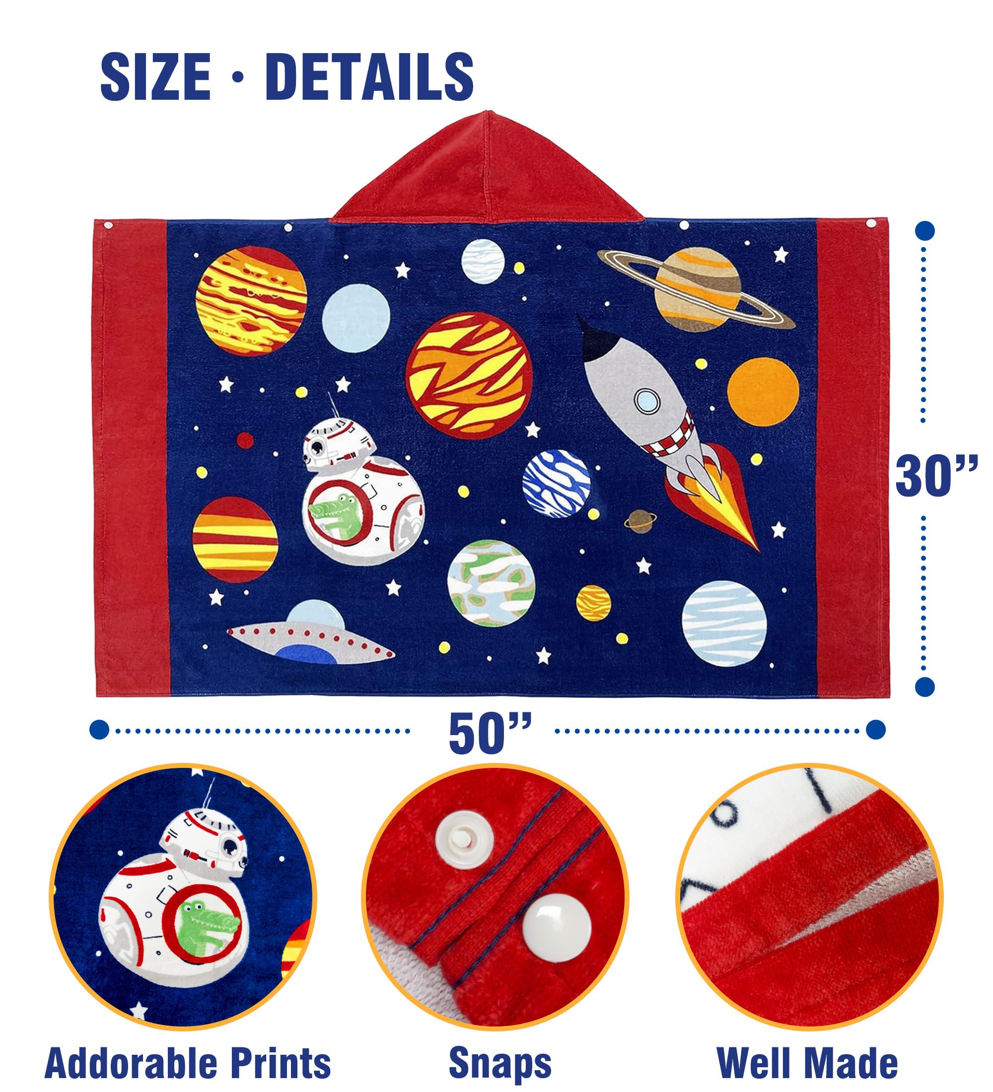 growell Toalla de baño con capucha para niños, suave y gruesa, 100 % algodón, toalla de playa con capucha para niños de 3 a 10 años, toalla de baño y natación para niños y niñas, 30 x 50 pulgadas