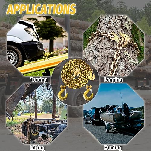 Miniatura 71 de Cadena de transporte de 3/8 pulgadas, cadena de remolque G80 con ganchos de seguridad y agarre G70 Carga de trabajo de 7100 libras Cadena