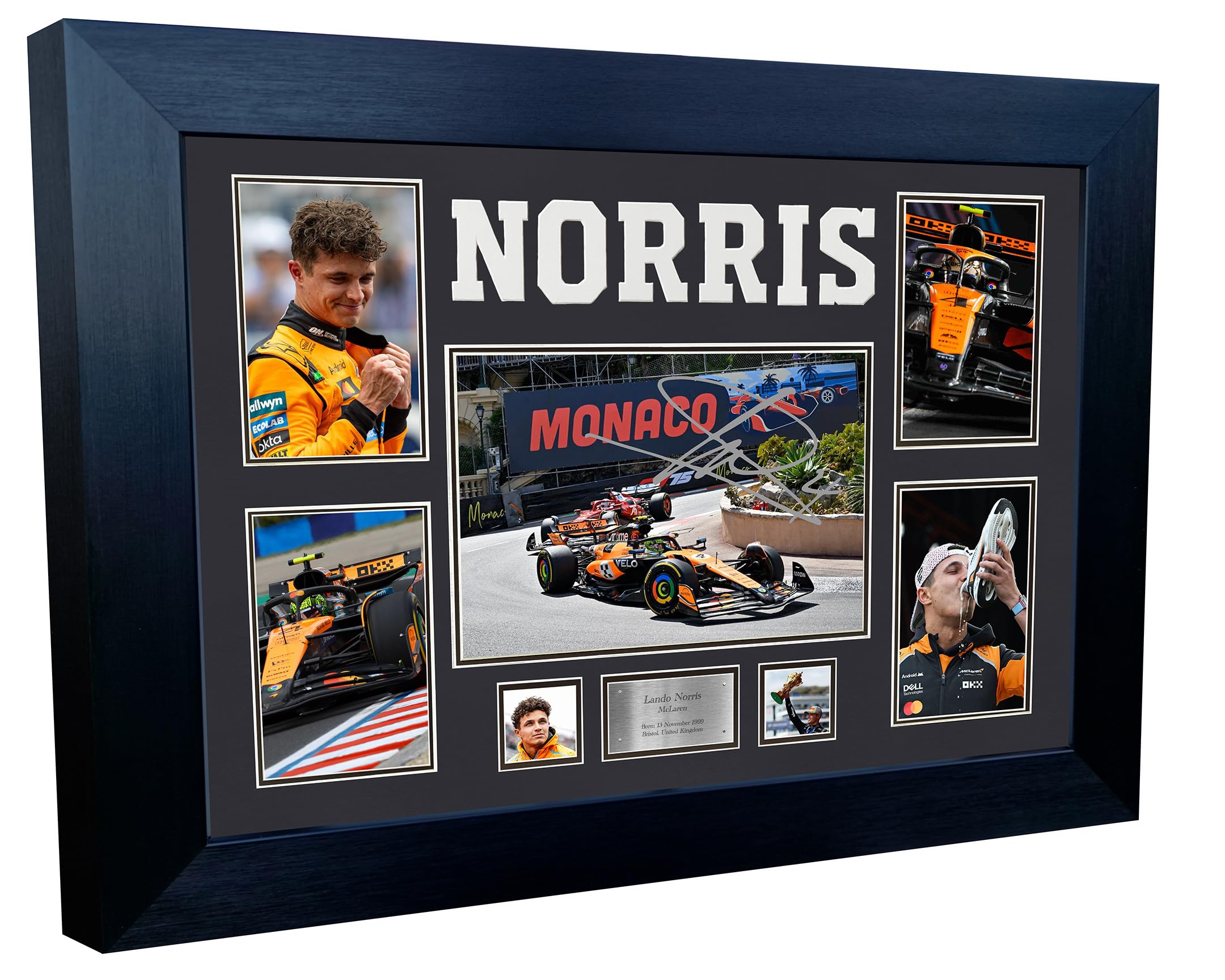 Kitbags & Lockers Black Large A3+ Lando Norris Monaco Grand Prix Winner 2025 Mclaren Car Autographed Signed Signature Photo Photograph Picture Frame Display Racing Formula 1 F1 Poster Gift ( Mount)