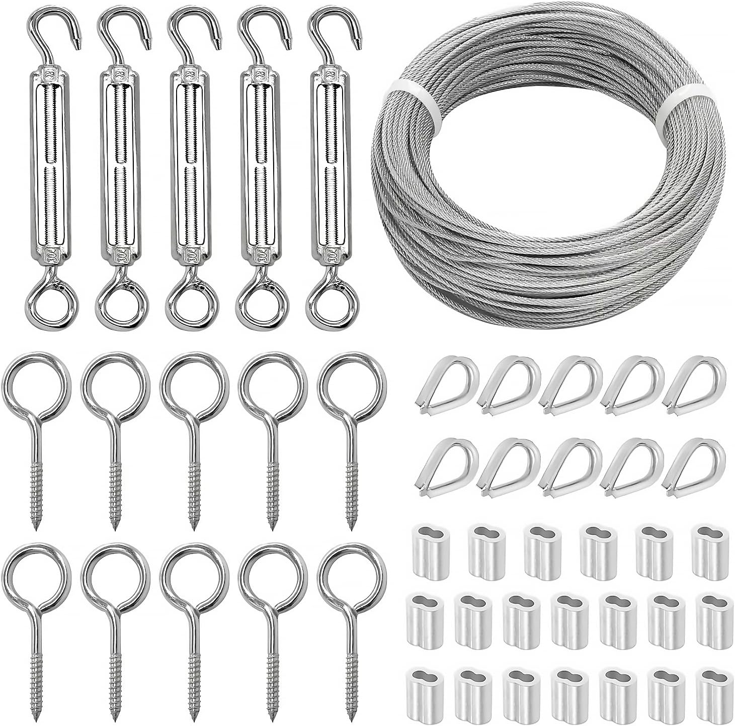 KNLN/304 Stainless Steel 115ft Wire Rope Kit with M5 Turnbuckle Tension