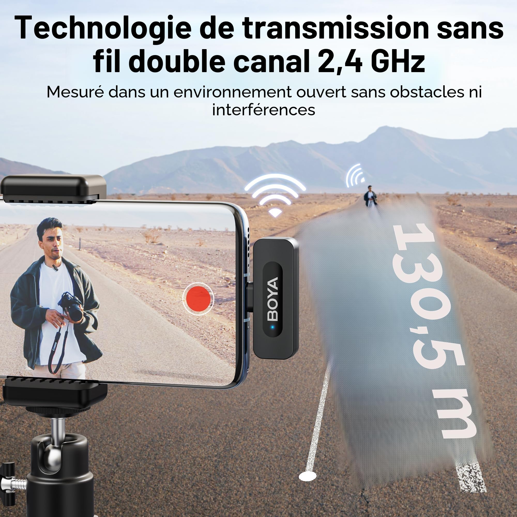 BOYA BY-V20 Microphone sans Fil pour iPhone 15/16, Android, Mini Micro, 48 kHz/16 Bits, 9h D'utilisation, Suppression du Bruit, Micro Cravate USB-C, Mode Muet, Micro Cravate sans Fil à Clip 360°