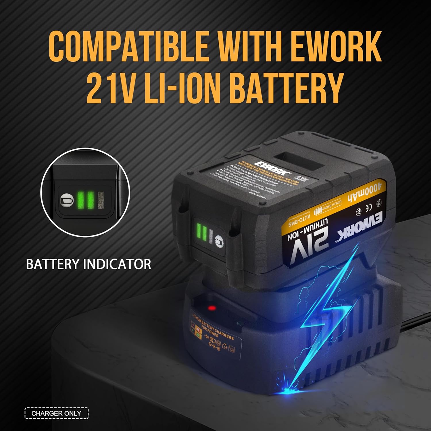 EWORK Battery Charger for 20V/21V Max Series Lithium-Ion Battery (EK-2.2A) - Image 2