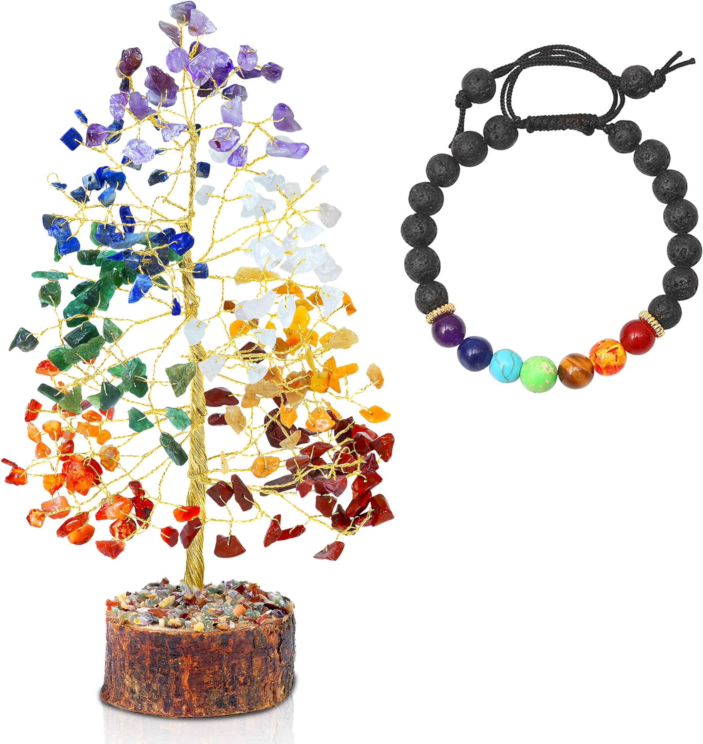 7 Chakra Gemstone Tree with 7 Chakra Bracelet reaiki Healing Crystal Bonsai feng Shui Healing Meditation Chakras Crystals Love Chakra Gift Set Home & Office Decor