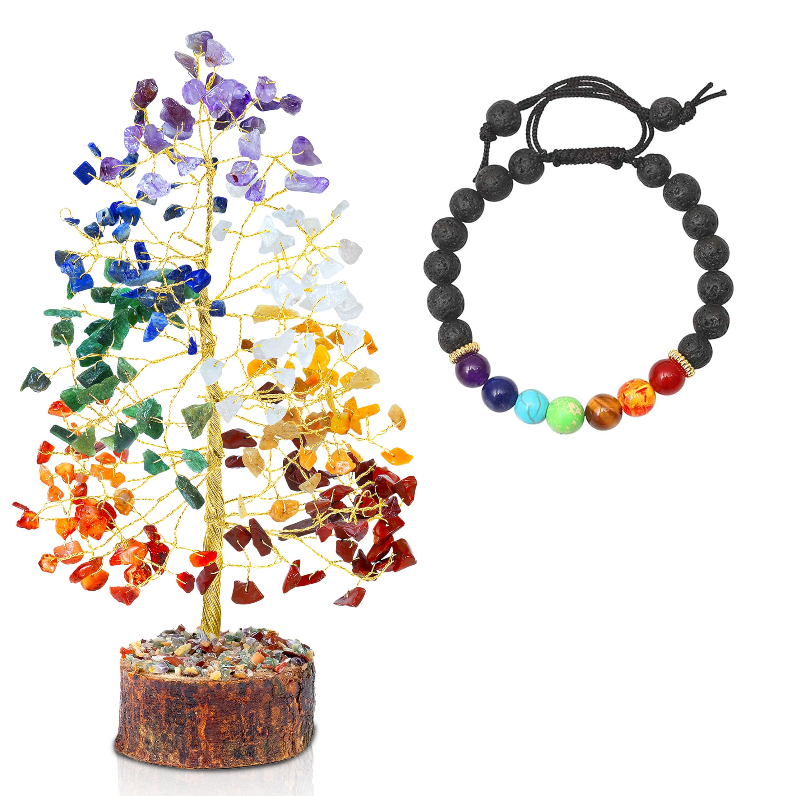 7 Chakra Gemstone Tree with 7 Chakra Bracelet reaiki Healing Crystal Bonsai feng Shui Healing Meditation Chakras Crystals Love Chakra Gift Set Home & Office Decor
