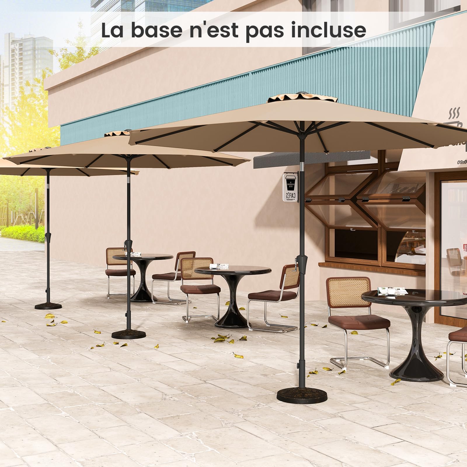 GOPLUS Parasol de Jardin Exterieur 3M, Grand Parasol Inclinable de 25° avec Manivelle, 8 Baleines Renforcés, Anti-UV, pour Terrasse Plage Balcon Patio, sans Base (Marron)