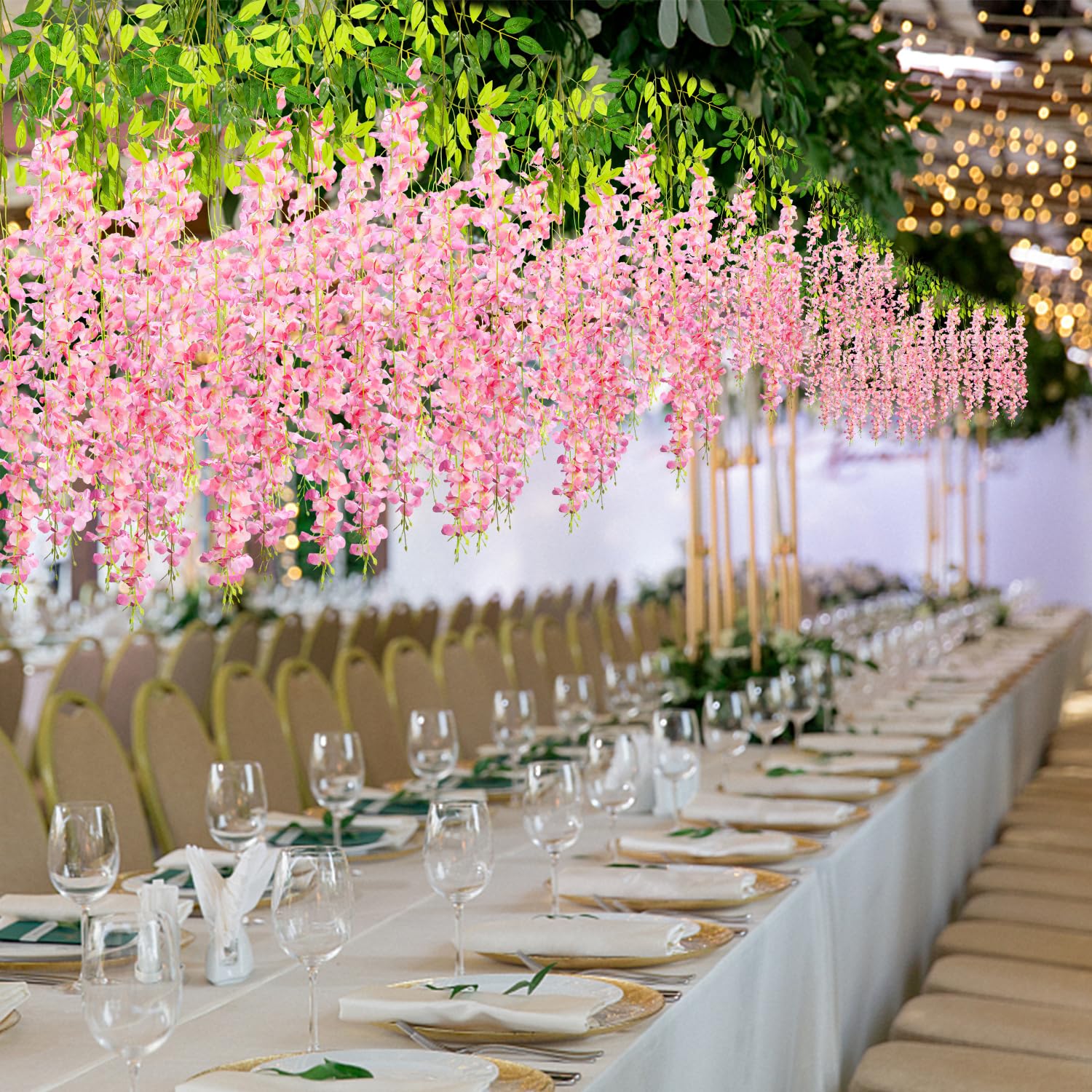 Wisteria Hanging Flowers,Fake Hanging Flowers,Wisteria artificiales Garland for Home Wedding Arch Floral Party Garden Ceremony Outdoor Decor,3.6 feet Long(50,Pink)