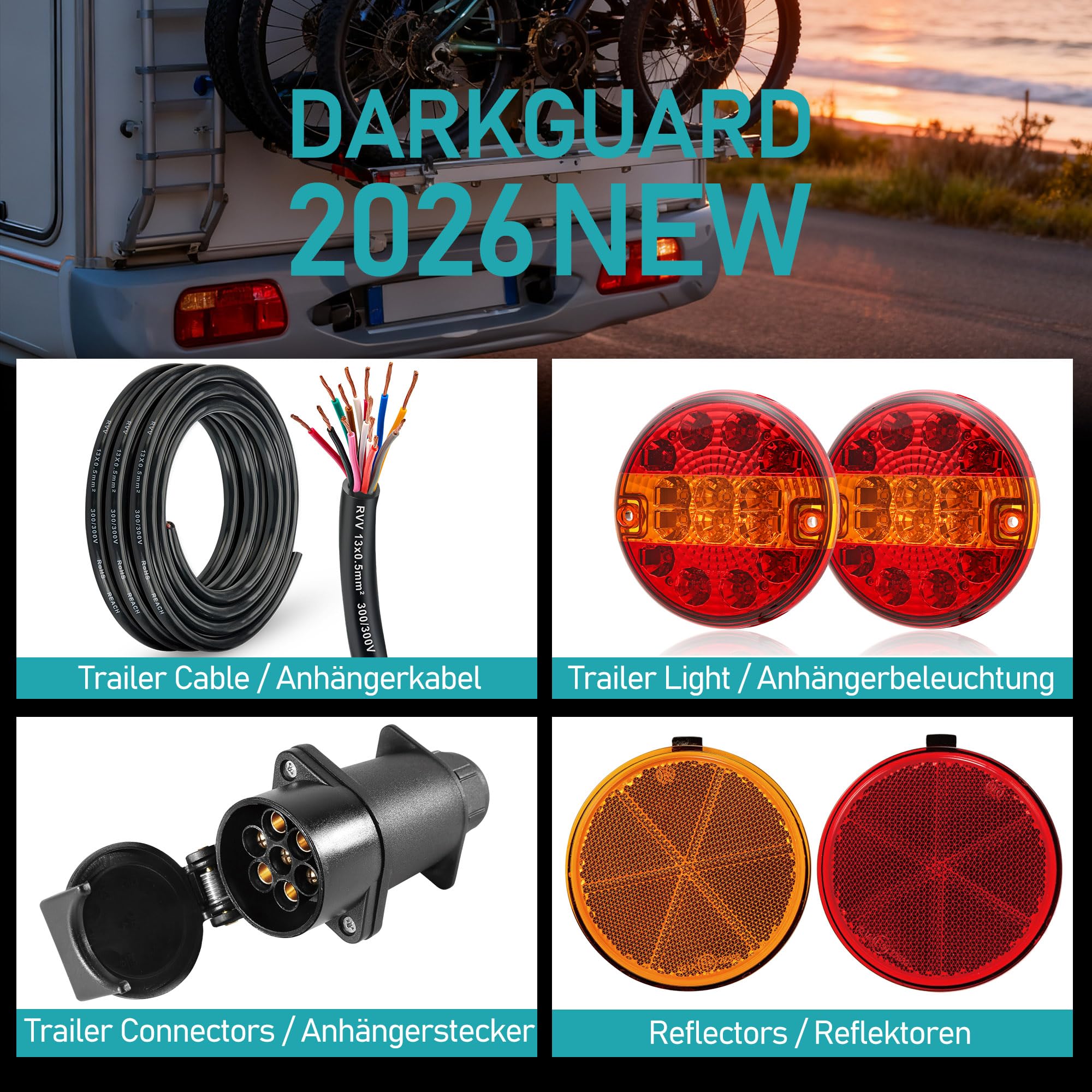 2 x Fanali Posteriori Rimorchio LED Rotondo - IP67 Impermeabile, 12V/24V Universale, Alta Luminosità, Omologati ECE - Per Rimorchio Agricolo Nautico, Camion, Barca