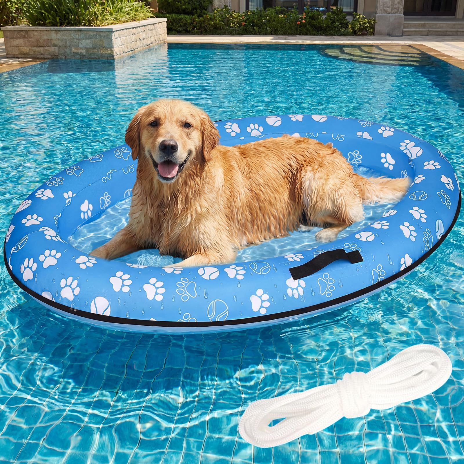Photo 1 of XXL 60"x40" Inflatable Dog Pool Float for Large Dogs - Heavy Duty Pet Raft for Swimming Pool, Lake & Beach - Puncture Proof Dog Floats for Small Medium Dogs Up to 150 lbs (Blue)
