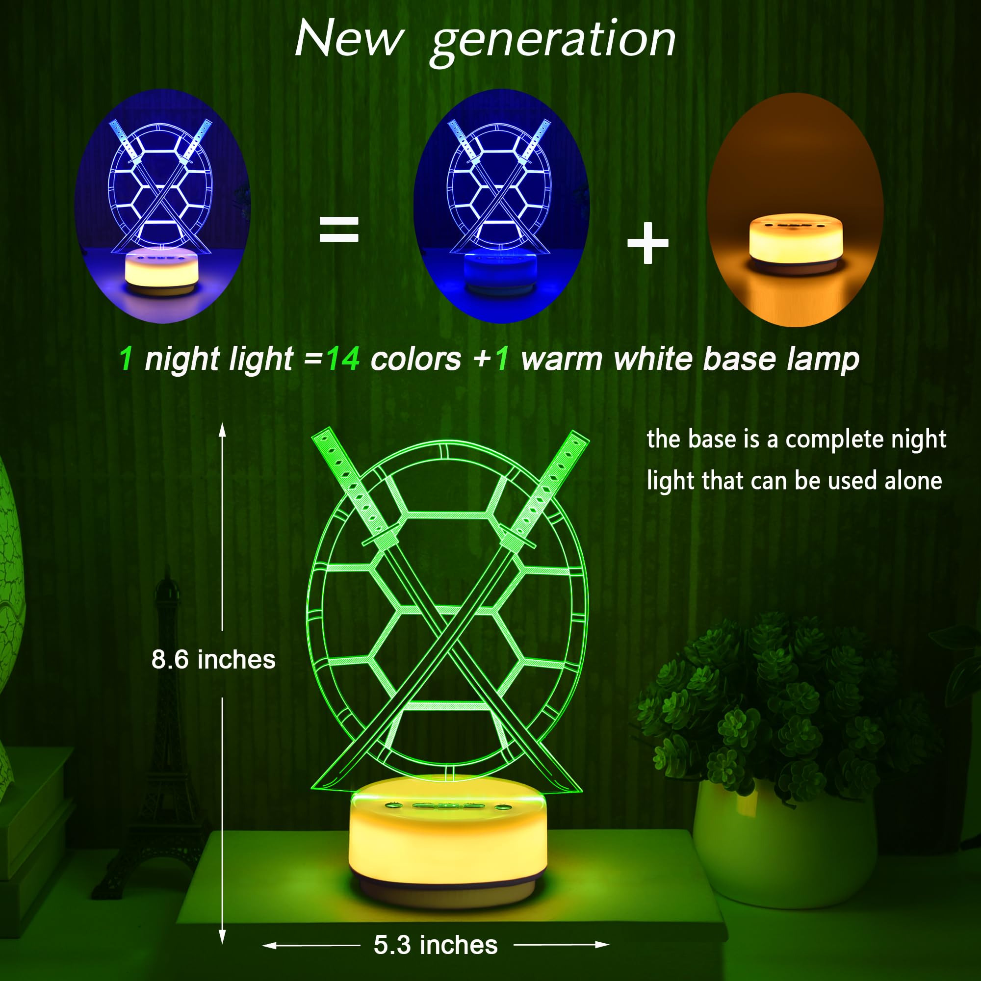 Veilleuse en forme d'épée de samouraï - Tortue magique - Décoration pour chambre d'enfant - 14 couleurs - Cadeau d'anniversaire pour garçons - Cadeau pour fan d'anime