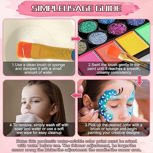 Vista 12 de Pintura facial, 20 colores, kit de pintura facial, kit de pintura facial a base de aceite para fiestas de niños con 10 pinceles, 5 plantillas 20