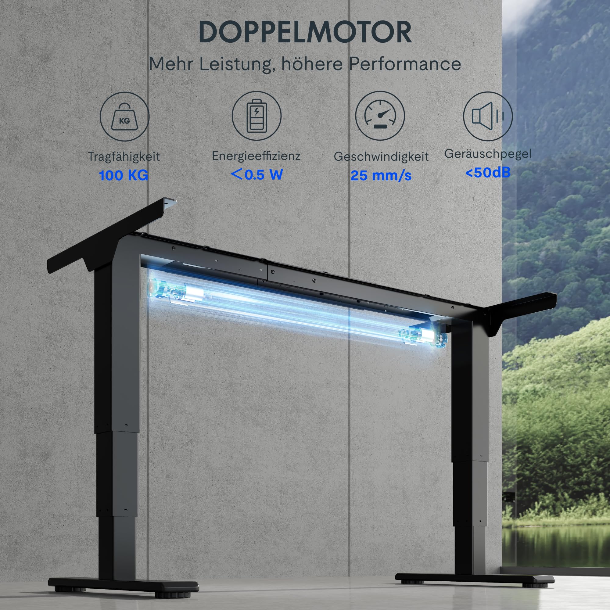 FLEXISPOT Elektrisch Höhenverstellbares Schreibtischgestell mit Dual-Motor & 3-stufigen Säulen, Sitz-Steh-Tisch Rahmen für Homeoffice & Büro, Höhenbereich 60–125 cm, Schwarz EC5-LITE