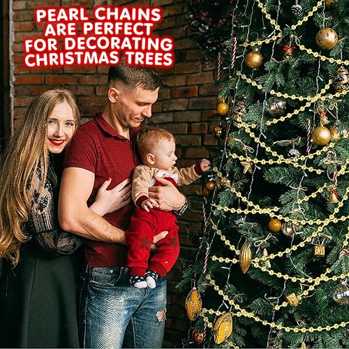 Miniatura 7 de Guirnalda de cuentas para árbol de Navidad de 33 pies, guirnalda de perlas artificiales, guirnalda de perlas de plástico, guirnaldas de cuentas para