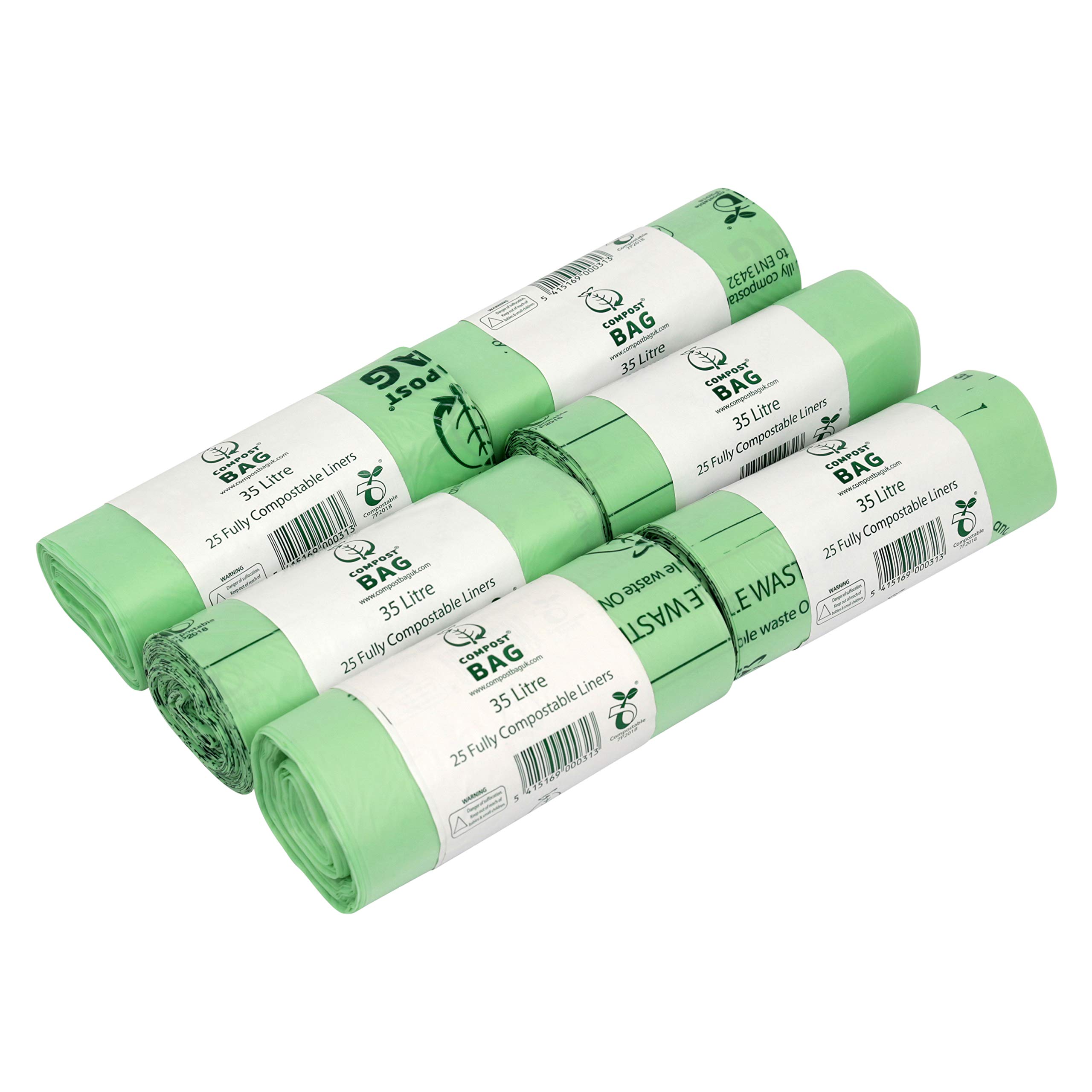 35/40 Litre x 150 Compostable Bags - Compost Bag Kitchen Food Waste Compost Liners 35/40L - EN 13432 - Bin Bags with Composting Guide 35L 40L