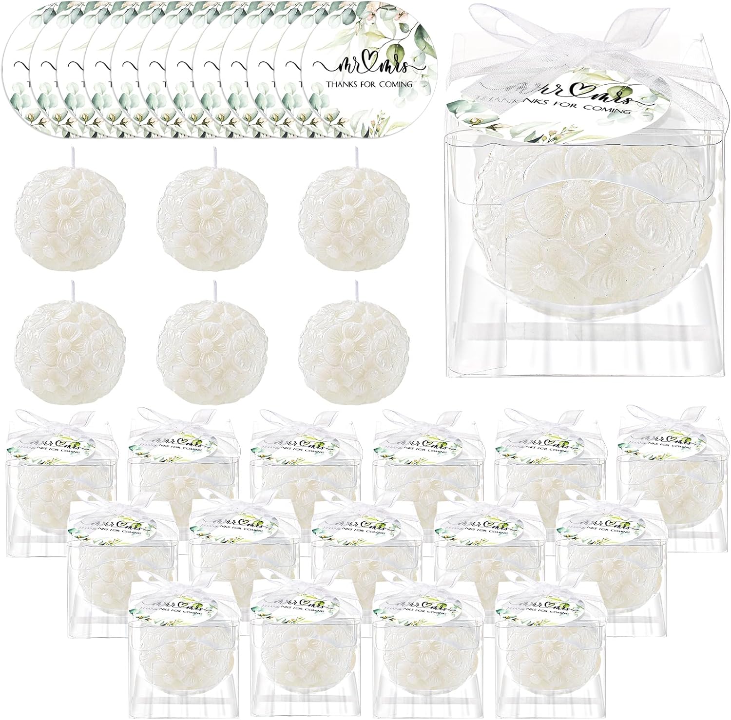 Roowest 50 Pack Wedding Candles for Ceremony Rose Ball Candle Party Favors Greenery Thank You Cards Flower Bulk Candles for Favors Guest Bridal Proposal Gift Bachelor Party Return Gifts Keepsakes