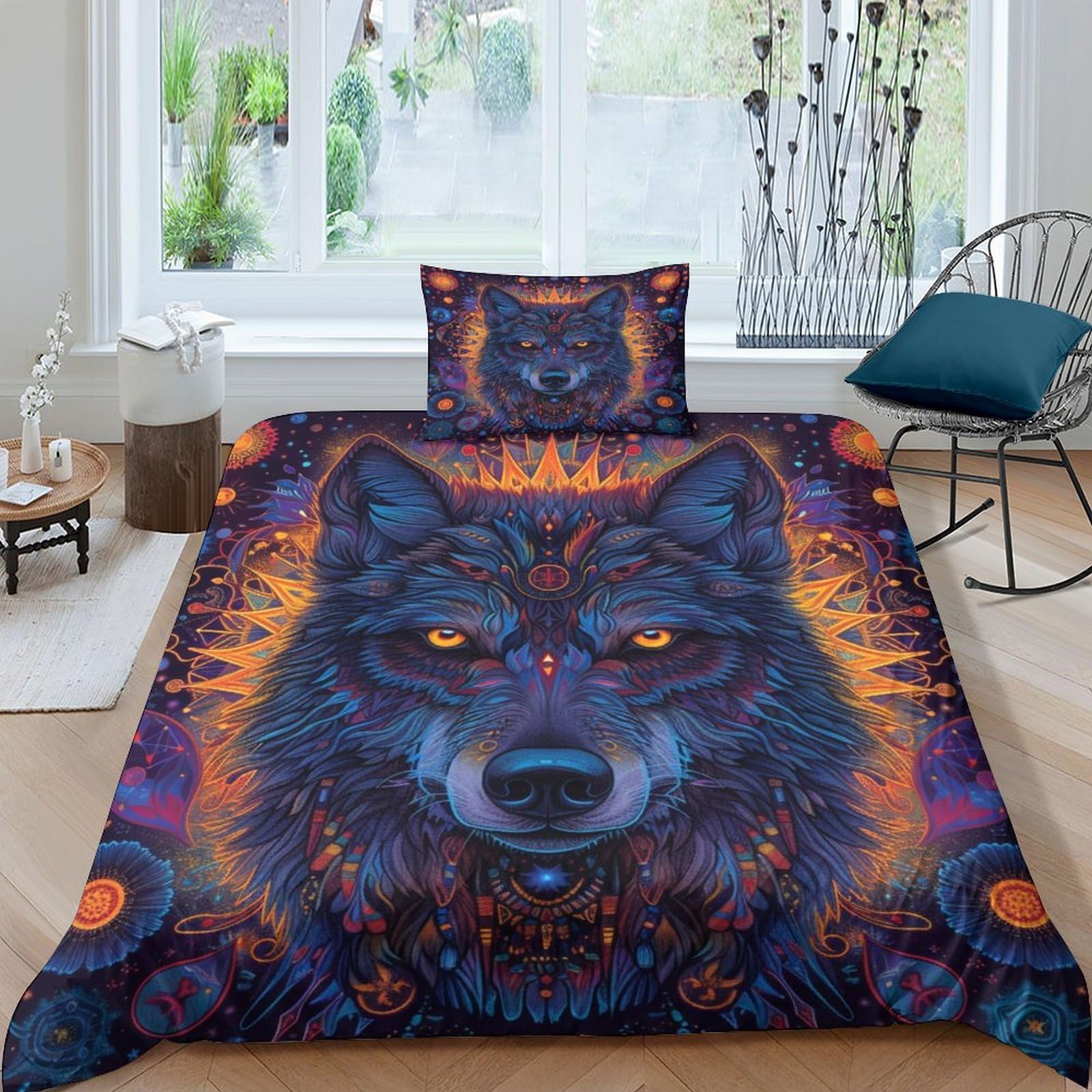 BARDYS Wolf 3D Printed Bedding Set Soft Microfiber Wild Animals Comforter Cover with Pillowcaser, Quilt Cover with Zipper,Duvet Cover Set Light Weight for Kids Girls，boys Single（135x200cm）