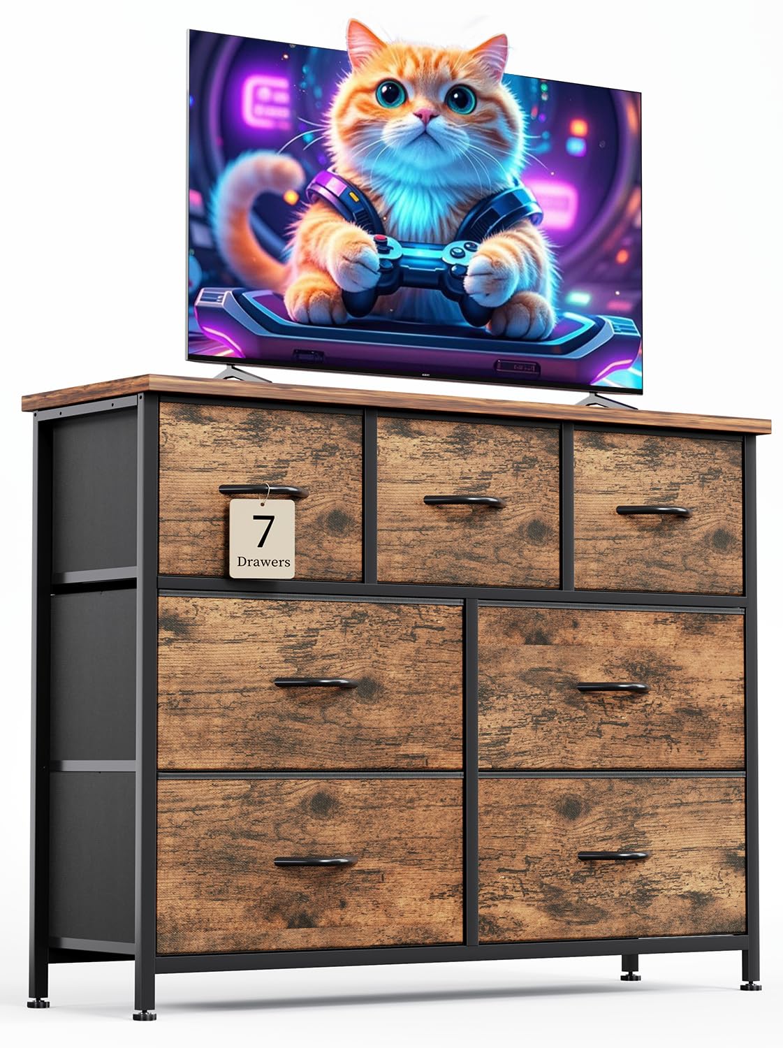 CAIYUN Chest of Drawers for Bedroom with 7 Drawers, Fabric Storage Drawer, Tall Brown Hallway Storage Unit — image 1