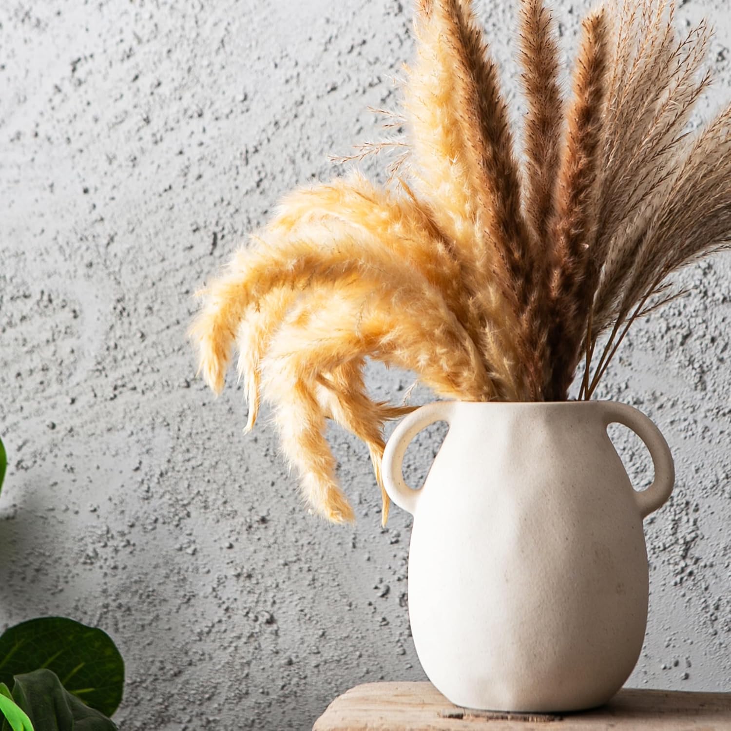 Kimdio White Ceramic Vase with 2 Handles – Sand-Glazed Clay Pottery Vase for Dried Flowers, Rustic Modern Table Decor, Farmhouse Boho Shelf Decoration - Image 7