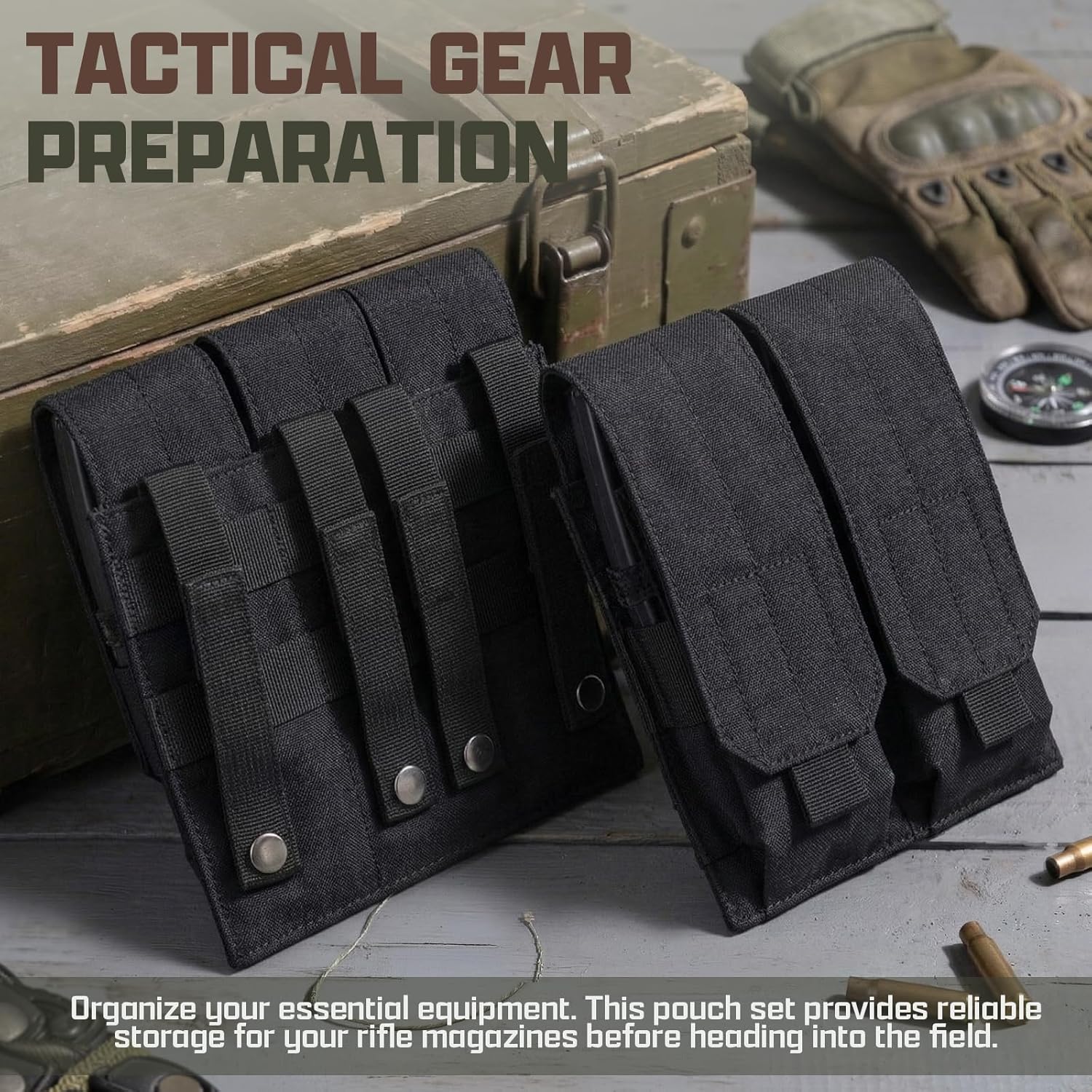 Military-Style Mag Pouch Set: Double & Triple MOLLE Magazine Carrier for M4/AK Magazines, MOLLE Compatible Plate Carrier Accessories with Hook-and-Loop Closure