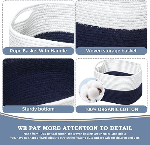 Miniatura 3 de 1 paquete de cestas de cuerda para cesta de almacenamiento, cesta tejida de cuerda de algodón con asas. Cesta de manta para almacenar ropa,