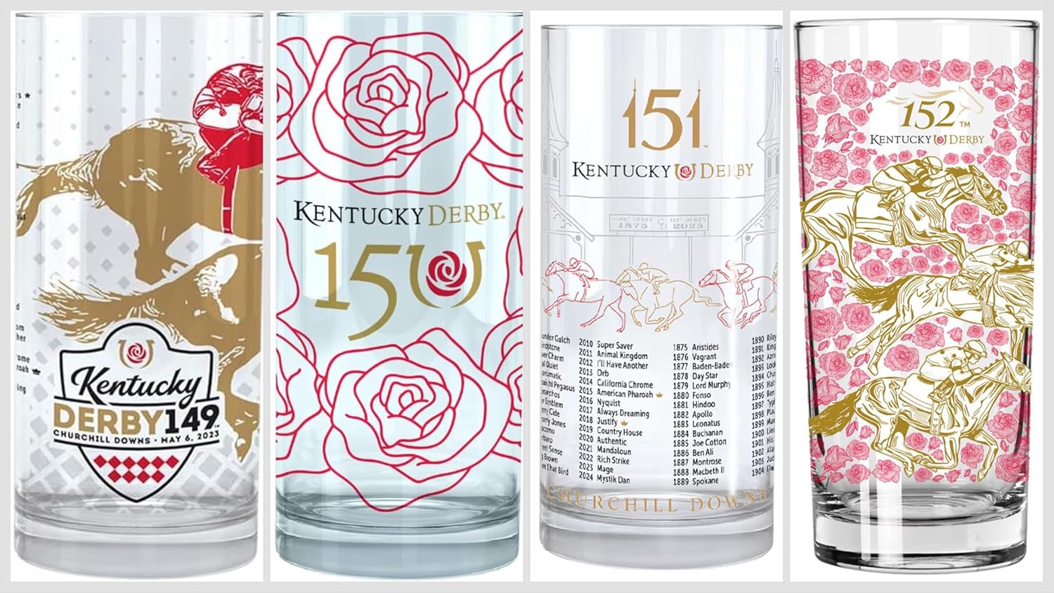 Kentucky Derby 2023~2026 Official 149&150&151&152 th Mint Julep Glass Officially Licensed, 12 oz Glass