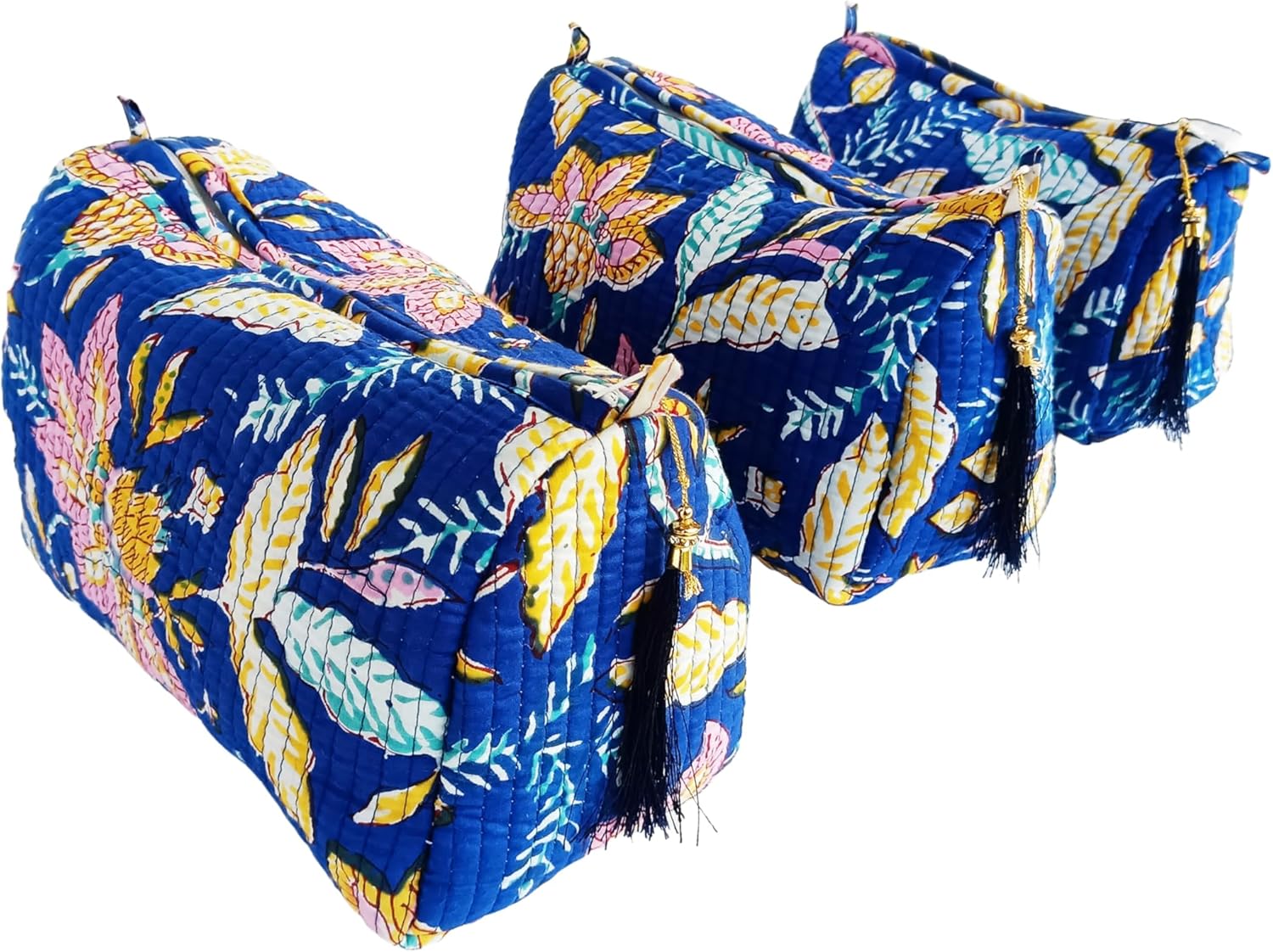 Rastogi Handicrafts Cosmetic Bags Set, 3 Piece Make Up Organizer Bag Storage Bags with Zipper Closure (3, Multicolor, Design-6)