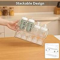 Vista 7 de MGY Paquete de 4 organizadores magnéticos transparentes para biberones para refrigerador, contenedor de almacenamiento que ahorra espacio