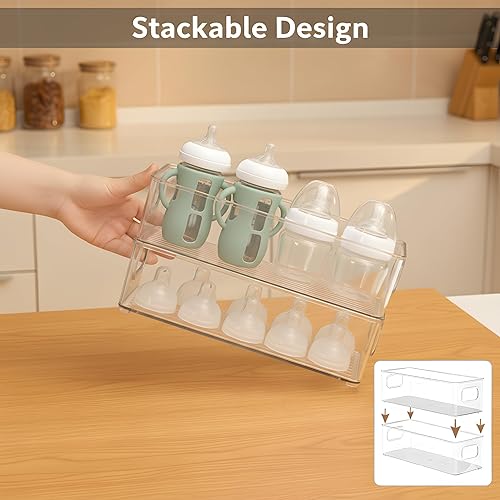 Miniatura 7 de MGY Paquete de 4 organizadores magnéticos transparentes para biberones, contenedor de almacenamiento apilable que ahorra espacio para biberones,