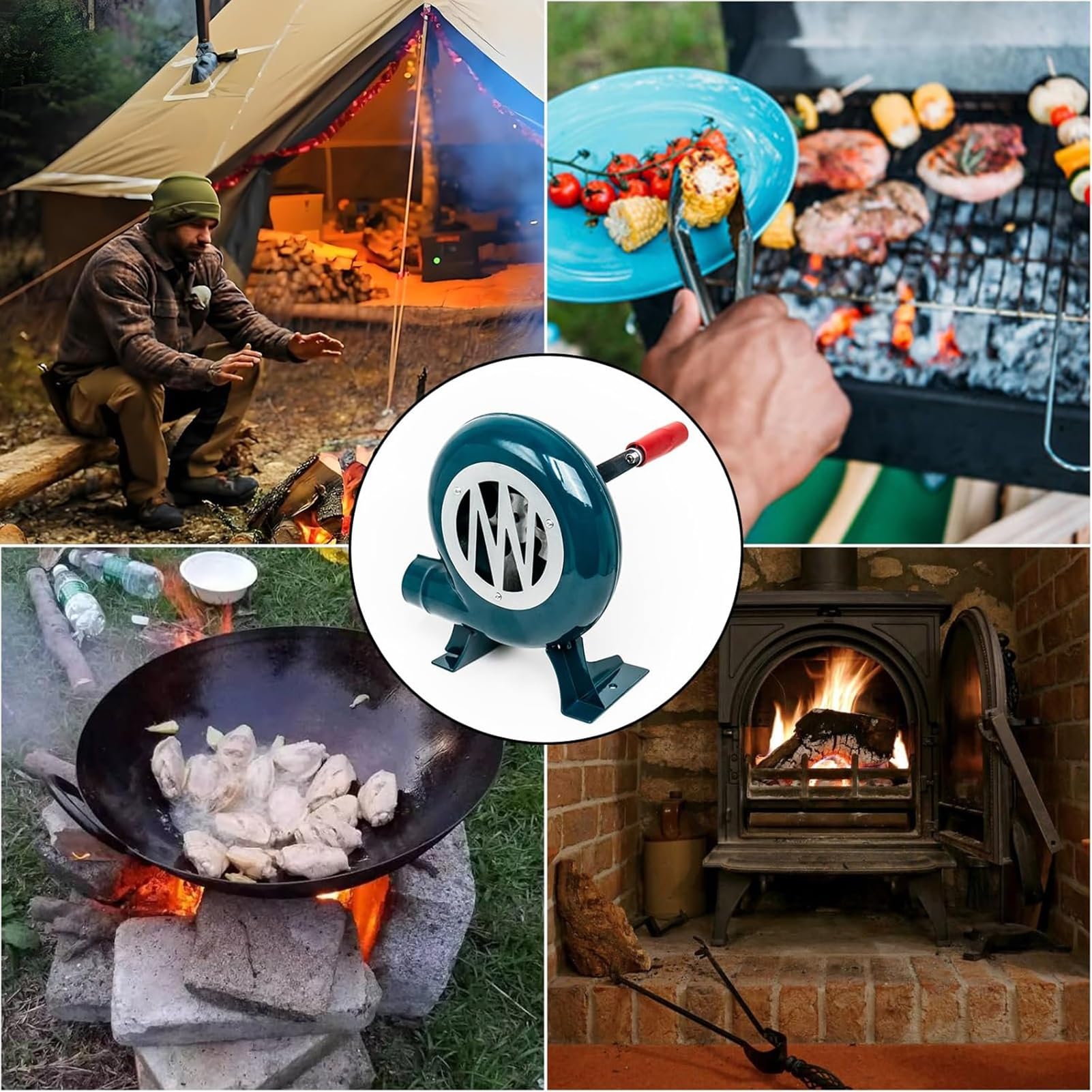 Ręczna dmuchawa do grilla - ręczny wentylator Iron Gear do popcornu, dmuchawa ręczna z korbą, na kemping, wędrówki, kuchnię (350 W)