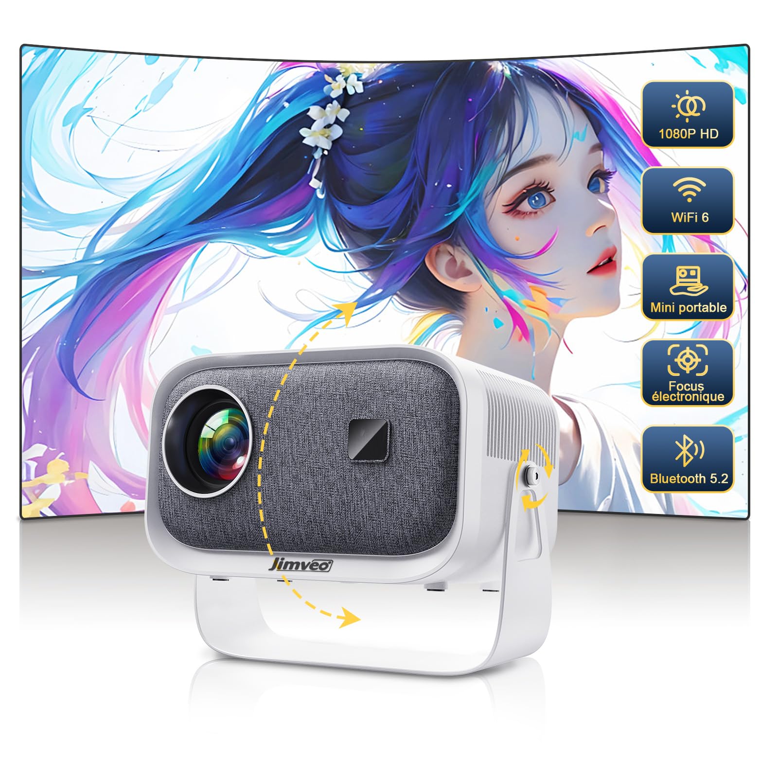 Jimveo MINI VIDEO PROJECTOR 本体 Jimveo Mini Proyector Portátil con Rotación de 360°, Enfoque