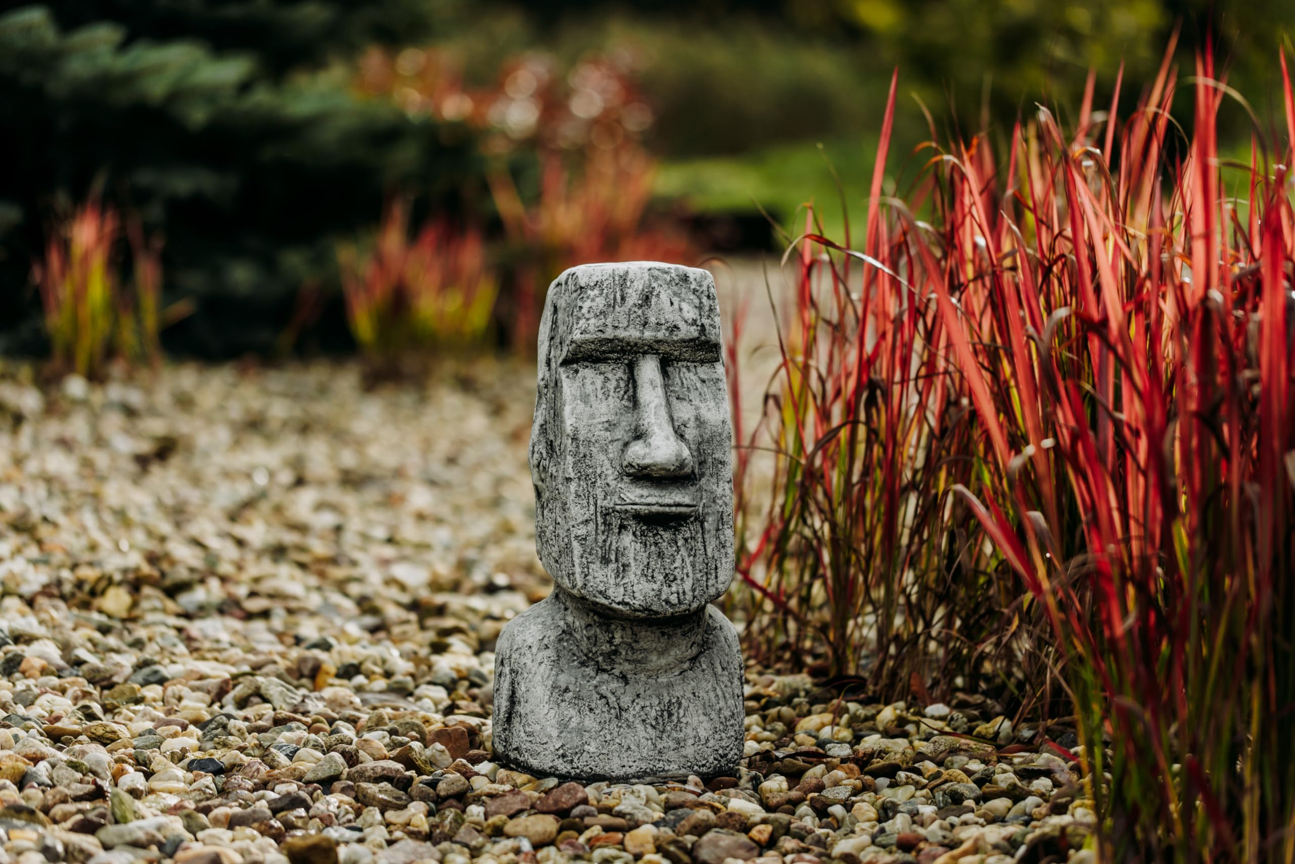 gartendekoparadies.de Moai-Kopf die Stein-Statuen der Osterinsel, Steinfigur, H. 41 cm, 16 kg, Grau, frostsicher aus Steinguss für Außenbereich