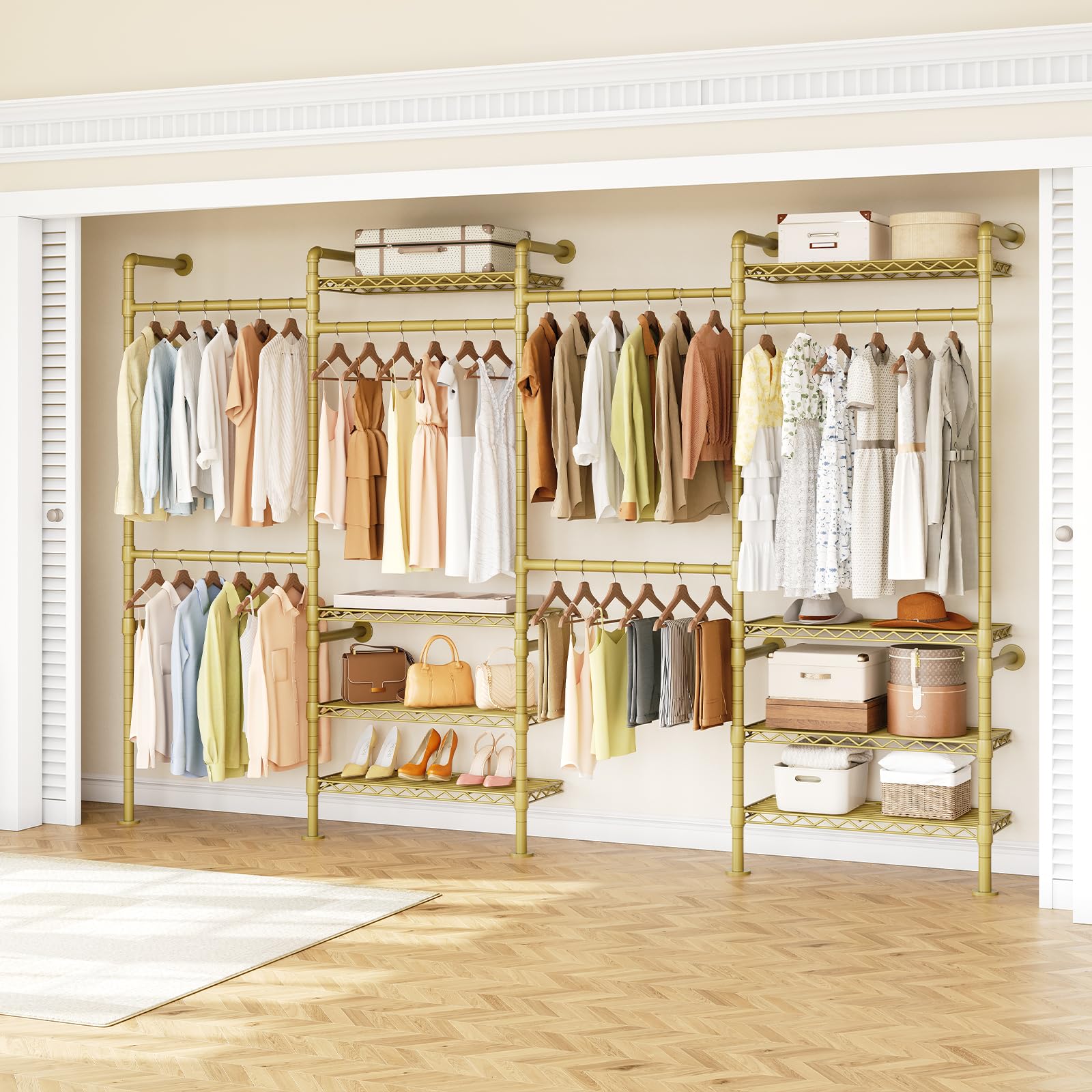 H4 Wall Mounted Closet System, Expandable Industrial Pipe Clothing Rack