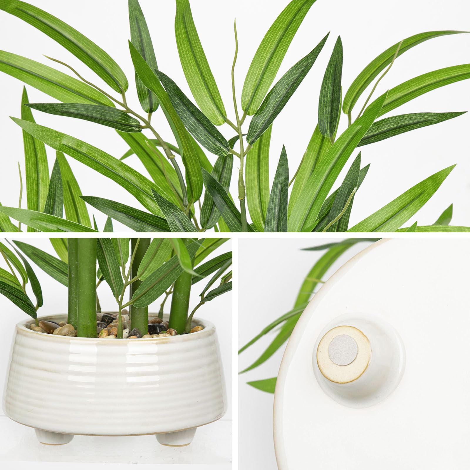 Pianta di bambù artificiale da 50 cm con vasi in ceramica bianca di lusso finto albero di bambù da interno piante da scrivania grandi piante in vaso finto per casa, ufficio, cucina, bagno