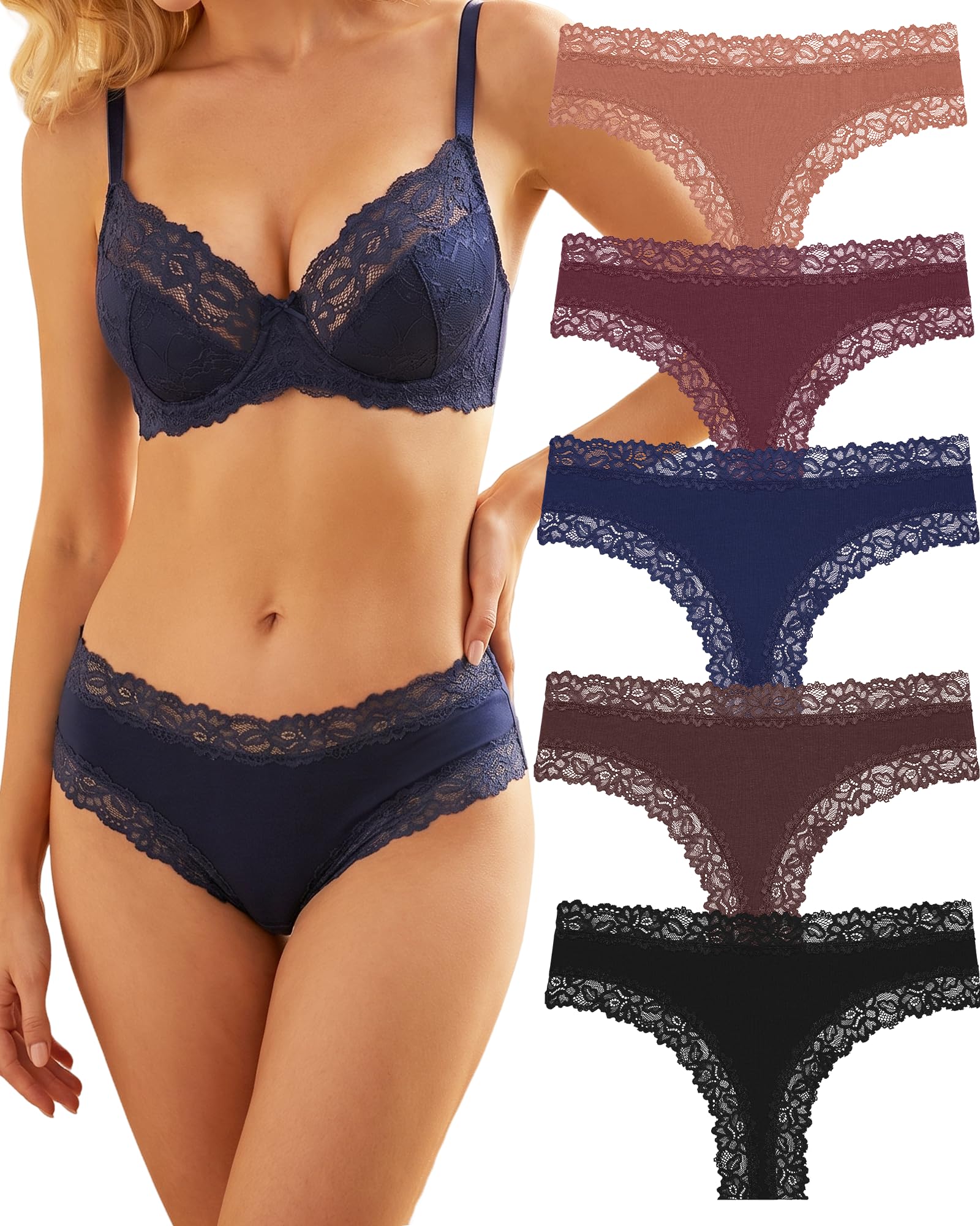 Bragas Brasileñas Mujer Algodón Pack 5 Encaje Suave Cómodas Transpirables Ropa Interior Diaria S-XL