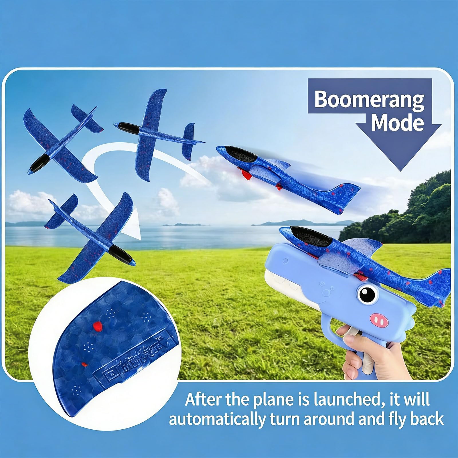 Dinosaur Foam Glider Launcher, Cute Dinosaur Glider Plane Flying, Fun Birthday Gifts, Easy to Launch Foam Aircraft (Blue) — view 4