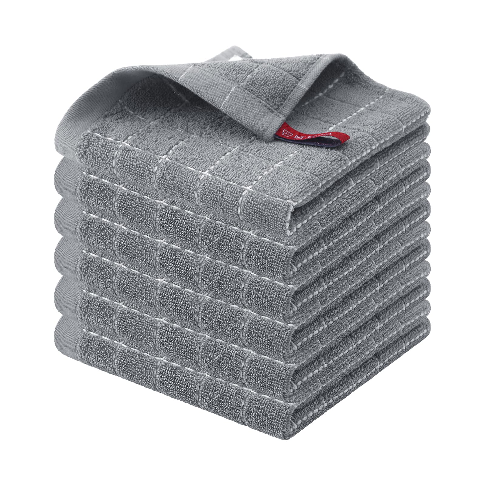 Homaxy 100% Cotton Terry Kitchen Dish Cloths, 6 Pack, Grey | Ultra Soft and Absorbent, Suitable for Drying and Washing Dishes